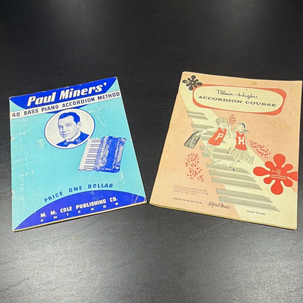 Vintage 1937 Accordion Books Lot Paul Miners 48 Bass Palmer Hughes Course Book